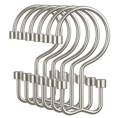 Nickel Shower Curtain Hooks, 12PCS Minimalist Simple Double Shower Curtain Rings, Rust-Resistant Metal Shower Hooks, Cylinders Shower Rings for Bathroom Shower Rods Curtains - color: Nickel, style: Cylinders - Double Hooks