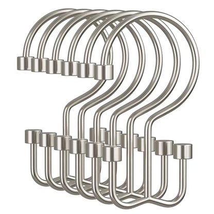 Nickel Shower Curtain Hooks, 12PCS Minimalist Simple Double Shower Curtain Rings, Rust-Resistant Metal Shower Hooks, Cylinders Shower Rings for Bathroom Shower Rods Curtains - color: Nickel, style: Cylinders - Double Hooks