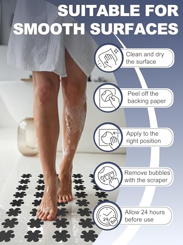 Secopad Bathtub Stickers Non-Slip, 24PCS Safety Shower Treads Adhesive Appliques with Premium Scrape (Black) - color: Black
