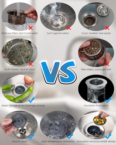 Hibbent 3 in 1 Kitchen Sink Drain Strainer and Stopper Combo, Chrome Stainless Steel Wraped Shell, Anti-Clogging Basket Strainer with Foldable Handle for US Standard 3-1/2" Drain - style: Stainless-wrap Shell with 1 Strainer