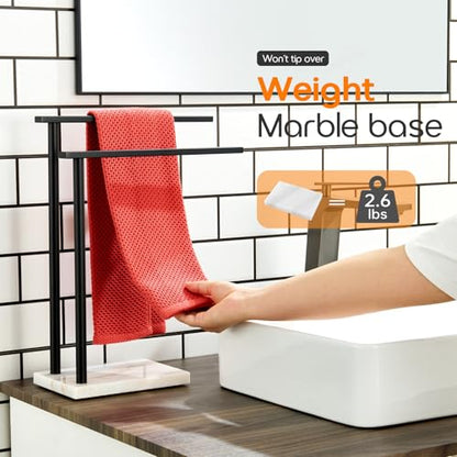 Towel Racks Matte Black Free Standing 2-Tier Hand Towel Holder for Bathroom Vanity Countertop with Thicken Steady Marble Base, Stainless Steel AN7003MB - color: Matte Black, size: 2-Bar