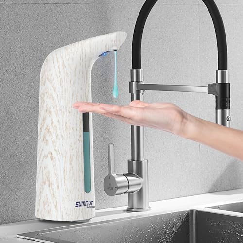 Automatic Liquid Soap Dispenser, 4-Level,13.5oz Touchless | Plastic,400ml Electric Battery Operated Hand & Dish Countertop Soap Dispensers with Sensor for Bathroom,Kitchen Sink - color: White Grain, style: Battery