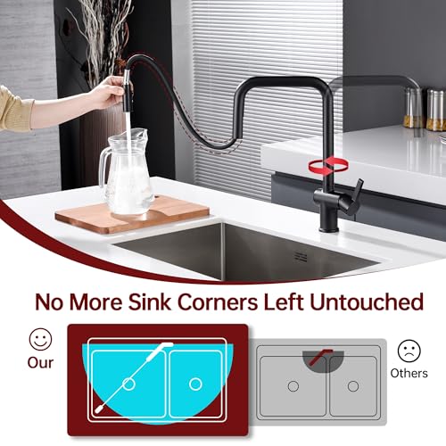 SUMERAIN Matte Black Kitchen Faucet with Pull Down Sprayer | Single Hole, SUS304 Stainless Steel, Single Handle, Modern, 360° Swivel Spout, Easy Installation - color: Matte Black