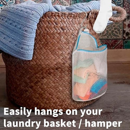3Pcs Hanging Laundry Bags for Socks with S Hooks, 12 X 10 inch 3 Color Mesh Laundry Bags for Washing Machine