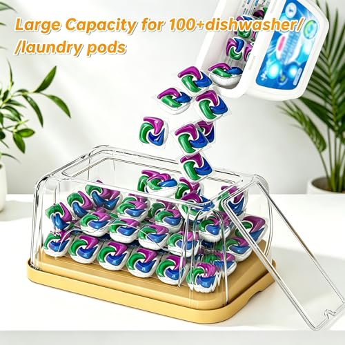 2-in-1 Trash Bag Dispenser & Laundry/Dishwasher Pods Container, Clear Acrylic Garbage Bag Holder with Removable Lids, Under Sink Organizer Kitchen Pantry Storage Box - size: 3IN1 Yellow Holder
