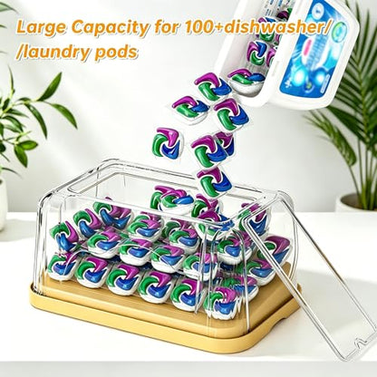 2-in-1 Trash Bag Dispenser & Laundry/Dishwasher Pods Container, Clear Acrylic Garbage Bag Holder with Removable Lids, Under Sink Organizer Kitchen Pantry Storage Box - size: 3IN1 Yellow Holder