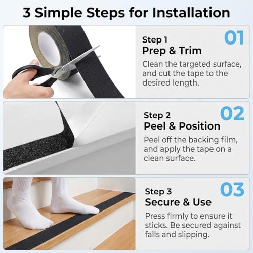 Black Anti Slip Tape 4 Inch x 33 Ft, Wide Heavy Duty Non Skid Grip Tape for Stairs Outdoor Steps Ramps Decks, Waterproof Traction Tape for Indoor Bathroom Kitchen Garage Commercial Safety - size: 4" x 33ft