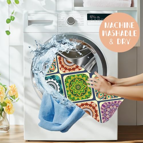 Mandala Dish Drying Mat for Kitchen Counter 18"x24" Mexican Flower Absorbent Dish Draining Mat Retro Floral Large Heat Resistant Coffee Mats for Table Faucet Sink Coffee Bar Refrigerator - style: Mandala pattern