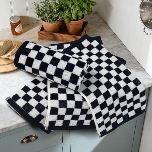 Jacquotha Wash Cloths Checkered 4 Pack (Black and White) | Cotton Washcloths for Face Body, 13 x 13 Inches Daily Cleansing Kitchen Towels - color: Black