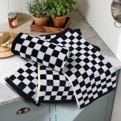 Jacquotha Wash Cloths Checkered 4 Pack (Black and White) | Cotton Washcloths for Face Body, 13 x 13 Inches Daily Cleansing Kitchen Towels - color: Black
