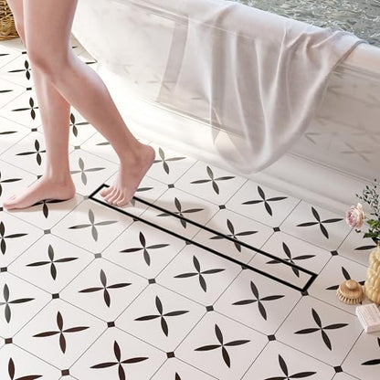 Neodrain 24In Offset Linear Shower Drain w/Tile Insert Grate Cover, Black | 304 Stainless Steel Rectangle Side Outlet Shower Floor Drain, Adjustable Leveling Foot, Hair Strainer/Catcher - color: Matte Black-tile Insert Cover, size: 24 IN