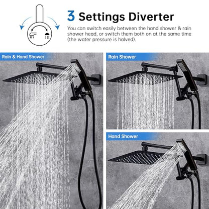 G-Promise All Metal 12 Inches Rainfall Shower Head with Handheld Combo | All Metal, Built to Last, Easy Install, Adjustable Height & Angle for All Heights, Extra Long Hose, Modern Upgrade - color: Oil Rubbed Bronze, size: 12 Inches