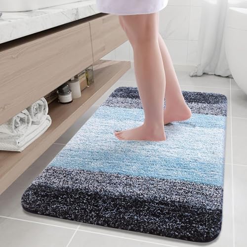 Arotive Microfiber Bathroom Rugs, Shaggy Soft and Absorbent Bath Rug, Thick Plush Machine Washable Dry Bath Mats for Bathroom, Tub and Shower, 36x24, Blue, Rectangular - color: Blue, size: 36" X 24"