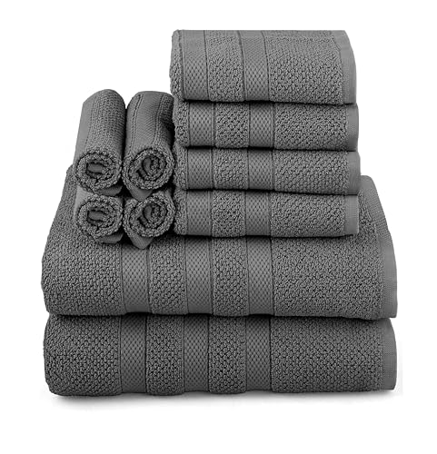 COTTON CRAFT Popcorn Towel Set - Luxurious 10 Piece Towel Set - 100% Cotton - Soft Absorbent 600 GSM Bathroom Towels - 2 Large Bath Towel 4 Hand Towel 4 Wash Cloth - Hotel Shower Dorm - Charcoal Grey - color: Charcoal