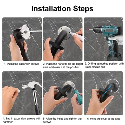 supregear Grab Bars for Bathroom, 32 Inch Length Black Shower Safety Grab Bar, 1 Inch Diameter 201 Stainless Steel Anti-Slip Handle for Senior, Elderly, Handicap - size: 32 inch