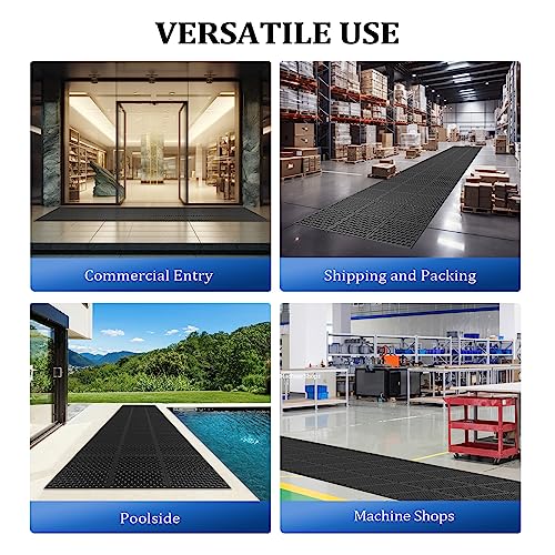 ROVSUN Rubber Floor Mat with Holes, 3x20 FT Hollow Large Mat Roll, Anti-Fatigue/Non-Slip Drainage Mat, for Industrial Kitchen Restaurant Bar Bathroom, Indoor/Outdoor - size: 36x236 in.(3x20 ft)