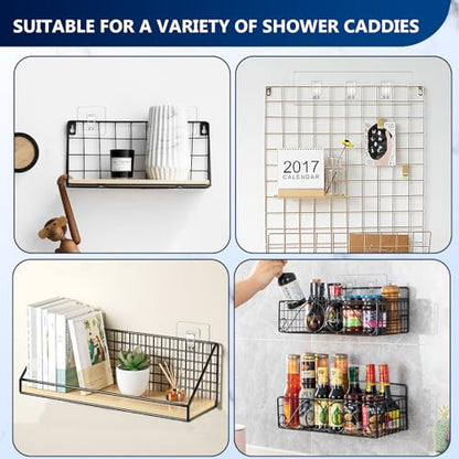 14 Pack Shower Caddy Adhesive Replacement, Strong Adhesive Hooks, Waterproof Shower Adhesive Strips, No Drilling, for Bathroom Storage Shelves and Kitchen Racks - color: Transparent-Upgrade 14Pack