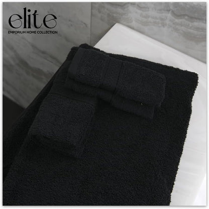 ELITE Emporium Home Collection 8-Piece Cotton Bath Towel Set - Ultra Soft, 550 GSM, Quick-Dry - Bath Sheet, Bath Towels, Hand Towels, Washcloths, Bath Mat - Luxury Bathroom Towel Set (Black) - color: Black