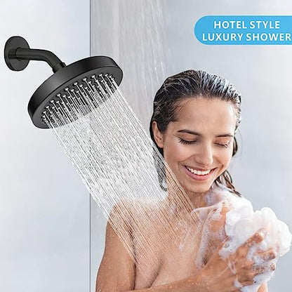 High Pressure Rain Shower Head with Arm - High Flow Rainfall Showerhead - Luxury Modern Look - Pressure Boosting (6" Shower Head with 6" Arm, Matte Black) - color: Midnight Black Matte
