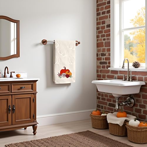 2 Pack Fall Hand Towel Jacquard Embroidered Cotton Kitchen Towels Farmhours Thankful Bath Towels Set Thanksgiving Bathroom Decor (Beige Pumpkin, 2*Hand Towel) - color: Beige Pumpkin