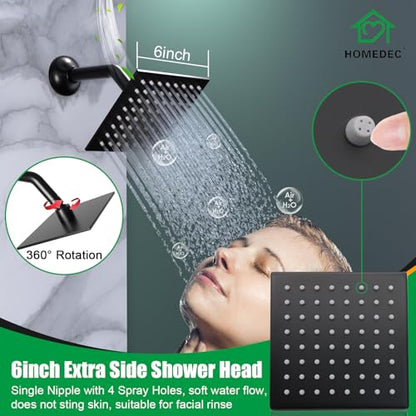 HOMEDEC 14x20inch LED Rainfall Shower System with 6" Wall Mounted Shower Head, 4 Way Thermostatic Diverter Valve, Body Sprays and Handheld, Black - color: Black, style: 4-Way + 1x 6" Top