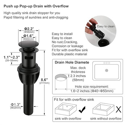 Centerset Bathroom Faucet, 4 Inch Two Handle Matte Black Lavatory Bathroom Sink Faucet with Push up Pop-up Drain,F-4015-MT (Pack of 2) - color: Matte Black, size: Standard (Pack of 2)