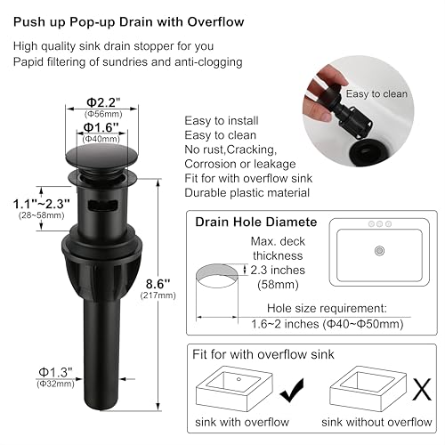 Centerset Bathroom Faucet, 4 Inch Two Handle Matte Black Lavatory Bathroom Sink Faucet with Push up Pop-up Drain,F-4015-MT - color: Matte Black, size: Standard