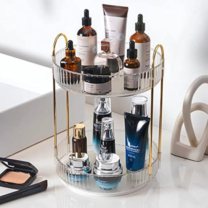 360 Rotating Makeup Organizer for Vanity 2 Tier, Easy to Assemble Spinning Bathroom Organizer, High-Capacity Skincare Perfume Organizers Cosmetic Display Case,Fits Countertop and Bathroom
