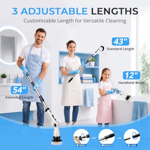 Electric Spin Scrubber (General) | 6-Angle Adjustable Head, 54" Extendable Handle, IPX6 Waterproof, Cordless, Shower Cleaner Brush for Tub Grout Tile Floor Car - size: General