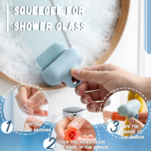 Mini Squeegee for Mirror and Car Windows, 2 in 1 Window Scrubber, Sponge Wipe, Silicone Small Squeegee, for Bathroom Mirror Makeup Mirror