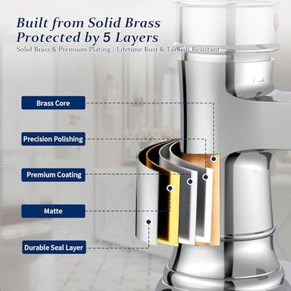 BWE Brass Chrome Waterfall Bathroom Faucet for Modern Powder Room | Wide Waterfall Spout, Ceramic Cartridge, Fits 1 or 3-Hole Sink, Single Handle, Hardware Kit Included, Not for Vessel Sink - color: Chrome