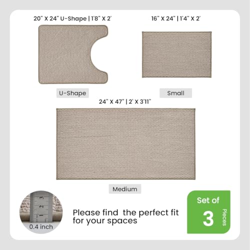 TYUU Bath Mat Set 3 Piece, Bathroom Rugs Non Slip Washable & Toilet Mat | Non Slip Quick Dry Thin Low Pile Bathroom Mats, Washable Bath Rugs 3 Pc Set: 16x24, 24x47 Rug & Toilet Mat 20x24 in. Beige - color: Beige, size: 16"x24" + 24"x47" + 20"x24" U Shape