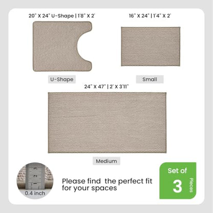 TYUU Bath Mat Set 3 Piece, Bathroom Rugs Non Slip Washable & Toilet Mat | Non Slip Quick Dry Thin Low Pile Bathroom Mats, Washable Bath Rugs 3 Pc Set: 16x24, 24x47 Rug & Toilet Mat 20x24 in. Beige - color: Beige, size: 16"x24" + 24"x47" + 20"x24" U Shape