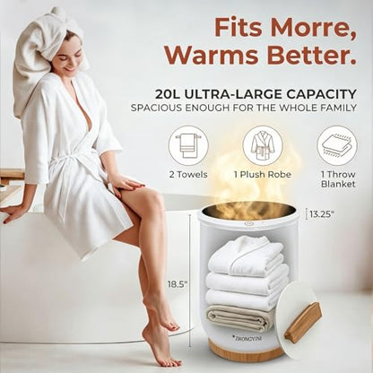 Luxury Bucket Towel Warmer for Bathroom, Large, Auto Shut Off | Large 20L capacity fits 2 oversized 40"x70" towels, 1-min rapid heating, auto shut-off safety, luxury spa experience at home