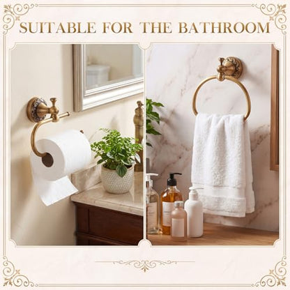 2 Pcs Antique Brass Toilet Paper Holder Towel Ring Set, Vintage Bathroom Hardware, Wall Mounted Toilet Tissue Holder Hand Towel Ring, Rustproof Brass Bathroom Accessories(Style 1) - style: Style 1