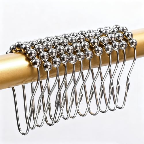 Shower Curtain Hooks, Rust Proof Stainless Steel Hooks for Bathroom Shower Rods, Polished Nickel, 12 Pcs - color: Polished Nickel