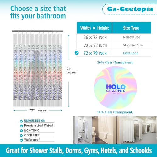 Ga-Geetopia Holographic Extra Long 3D EVA Shower Curtain Liner Water Cube, 72x80 Premium Light Weight Clear Plastic Bathroom Shower Curtain with Rustproof Metal Grommets - color: Holographic, size: 72"W x 80"L (Pack of 1)
