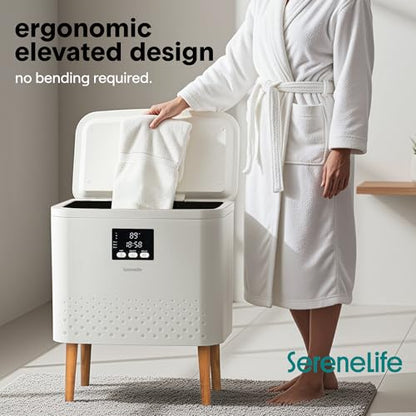 SereneLife Rectangular Towel Warmer Bucket, Large Capacity Blanket and Towel Warmer for Bathroom, Single-Touch Control, Energy-Efficient Design with Auto Shut-Off, 20L Capacity, White - color: Natural
