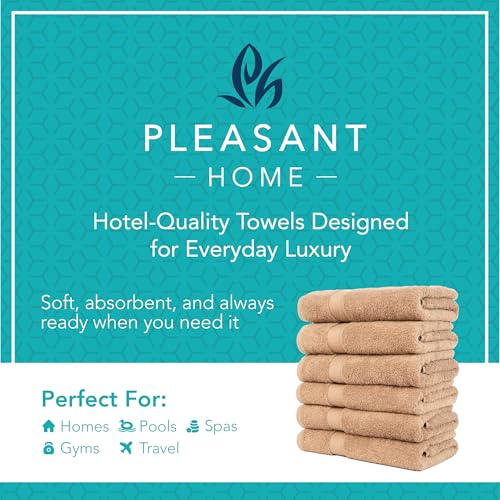 Pleasant Home Bath Towels Set of 6 (24” x 50”) 100% Cotton, Mocha | 515 GSM | Lightweight, Soft & Highly Absorbent Luxury Towels for Bathroom | for Gym, Pool & Spa - color: Mocha