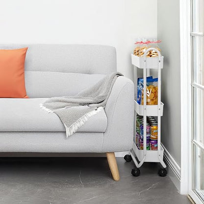 SunnyPoint Slim Rolling Storage Cart, 3 Tier Bathroom Storage Organizer Bathroom, Laundry Utility Cart (White) - color: White