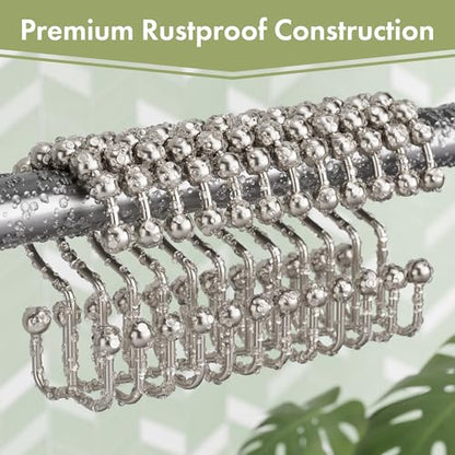 Shower Curtain Hooks, 12PCS Rust-Resistant Metal Double Shower Curtain Rings for Curtain Rolling Shower Hooks, Shower Rings for Bathroom Shower Curtain Rod, Nickel - color: Nickel, style: Modern - Double Hooks