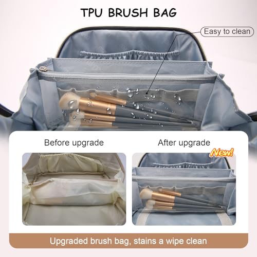 BOYATU Travel Makeup Bag Organizer Cosmetic Bag: 3 Pcs Set Make up Bags for Women with Handle - Waterproof Vegan Leather Toiletry Bags Travel Essentials Pouch with Compartments (A-01-Black) - color: 02-C-Black