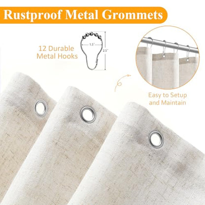 Linen Shower Curtain 74 Inch Long Weighted Thick Fabric Bath Shower Curtain Set with Hooks, XLong Tall Country Farmhouse Beige Curtains for Bathroom, 72x74 - color: Linen, size: 72"W x 74"L (Pack of 1)