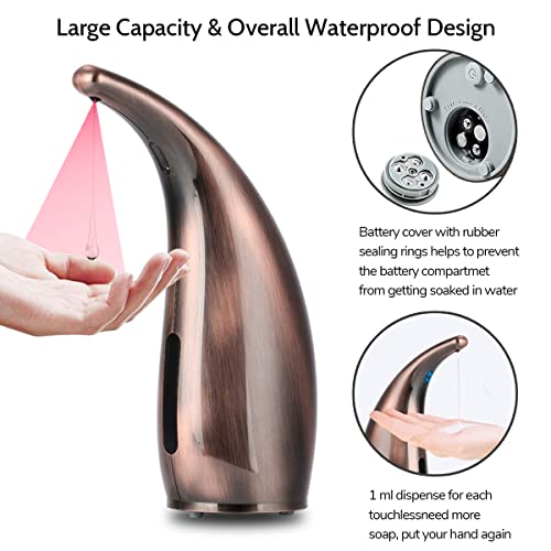 Automatic Soap Dispenser, 300ml Touchless Soap Dispenser, Auto Dish Soap Dispenser with IP65 Waterproof, Auto Sensor Liquid Soap Dispenser for Kitchen Bathroom Hotel Restaurant (Bronze) - color: Bronze