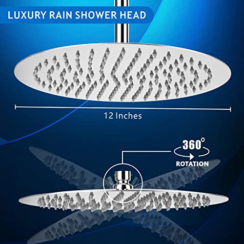 Voolan Rain Shower Head, High Flow Large Rainfall Showerhead Made of All Metal Stainless Steel, Waterfall Body Covering, Universal Wall and Ceiling Mount (12 Inch, Chrome) - color: Chrome, size: 12 Inch
