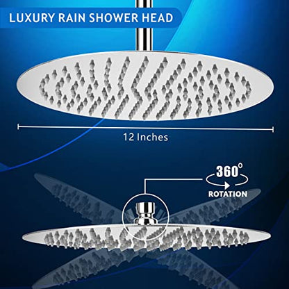 Voolan Rain Shower Head, High Flow Large Rainfall Showerhead Made of All Metal Stainless Steel, Waterfall Body Covering, Universal Wall and Ceiling Mount (12 Inch, Chrome) - color: Chrome, size: 12 Inch