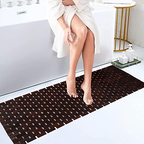 Bath Mat Bathroom Runner Long Large Rugs Floor Wood Shower Bathtub Waterproof Non Slip Accessories 16x48 Inch Easy to Clean, Brown, 1 pc - color: Brown, size: 16x 48 Inch-1 pc