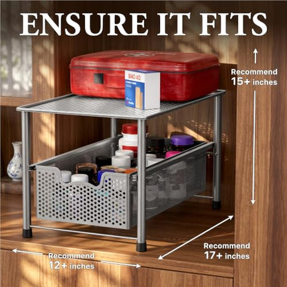 Simple Houseware Stackable Under Sink Sliding Basket Drawer, Silver | Perforated Free Standing Organizer, Kitchen/Pantry/Cabinet/Counter - color: Silver