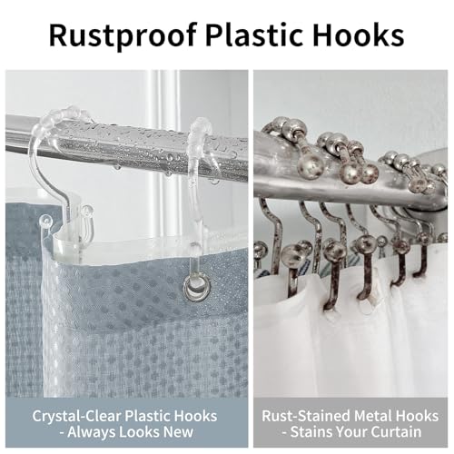 QiyI 3 in 1 Waffle Shower Curtain Set with Liner, Fog Blue, 72 x 72 | Shower Curtain and Liner Set with Hooks, Waterproof Bathroom Curtain with PEVA Liner & 12 Double Sided Clear Plastic Rings - color: Fog Blue, size: 72"W x 72"L (Pack of 1)