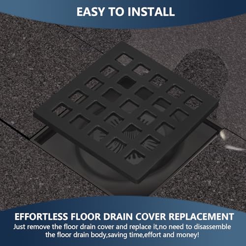 Uni-Green 3-3/4 inch Square Shower Drain Grate - 3.75" Matte Black Shower Floor Drain Cover Replacement - SUS304 Stainless Steel Hair Catcher/Drain Strainer for Bathrooms, Showers - color: Matte Black